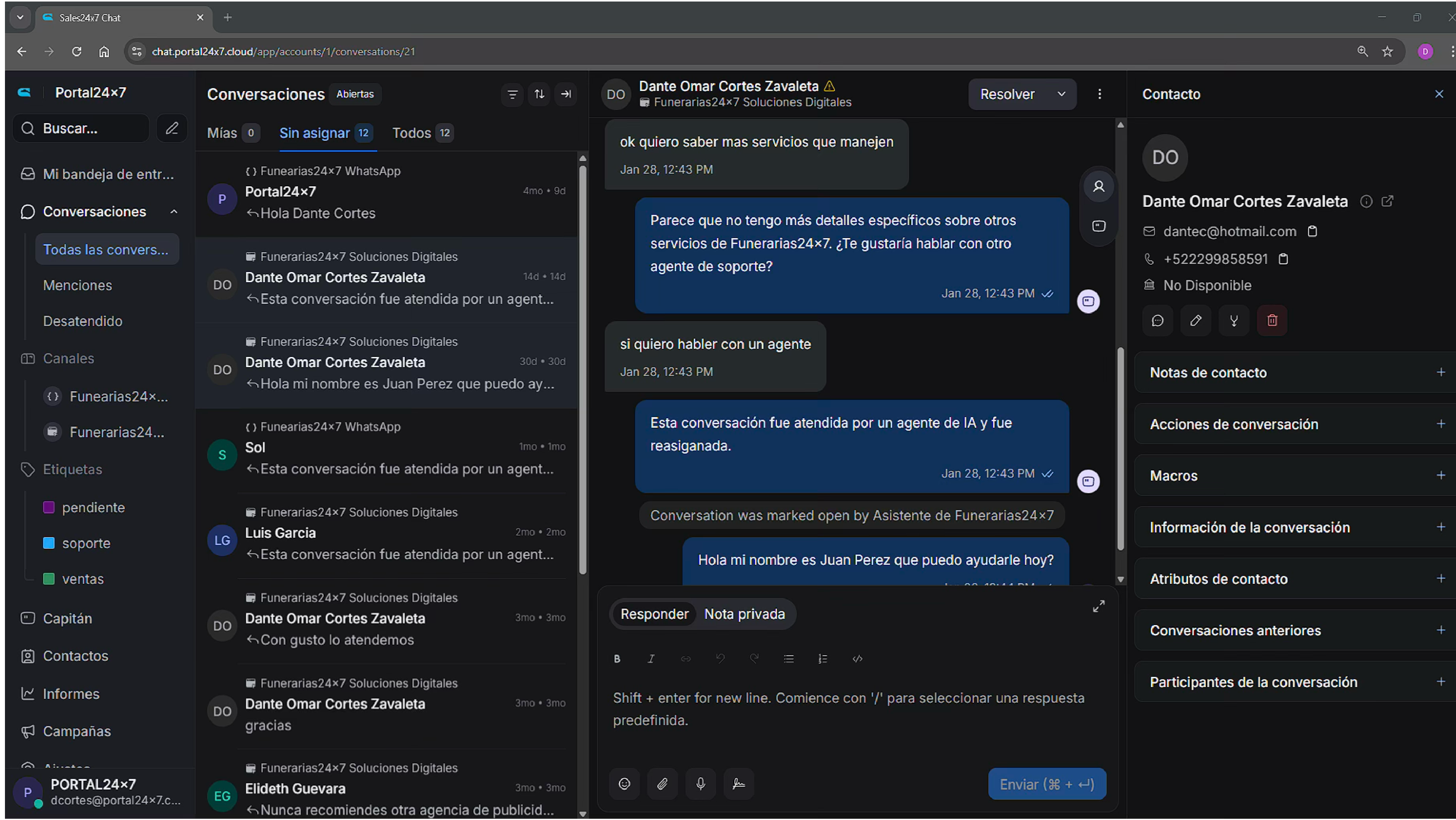 Panel Omnicanal Chat24x7